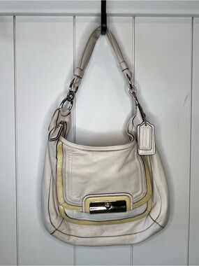 Coach Kristin Spectator  Hobo Bag in Light Cream with Yellow Trim